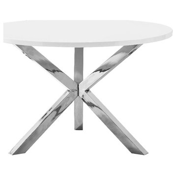 Blanca Round White Dining Table in Silver Stainless Steel(Seats 4)