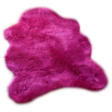 Highlighter Hot Pink Shaggy Faux Fur Sheepskin Accent Rug, 2'x4'