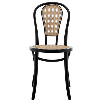 Liva Side Chair, Matte Black With Natural Seat and Back