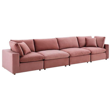 Modway Commix 4-Seater Down Filled Performance Velvet Sofa in Dusty Rose Pink