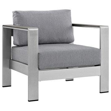 Shore Outdoor Aluminum Armchair, Silver Gray