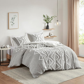 INK+IVY Hayes Chambray Tufted Comforter/Duvet Cover Mini Set Grey, King/Cal King