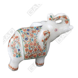 CARNELIAN MARBLE TRUMPING ELEPHANT STATUE - Home Accessories & Decor