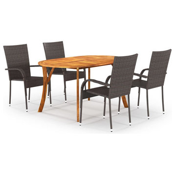 vidaXL Patio Dining Set Outdoor Dining Set Table and Chair Set 5 Piece Brown