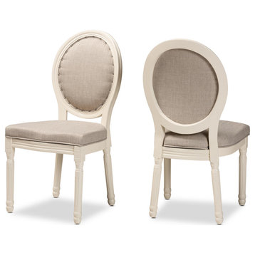 Alba Traditional French Inspired Dining Chair, Set of 2, Gray/White (Fabric)
