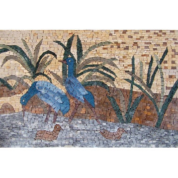Mosaic Tile Art, Blue Ducks, 35"x55"