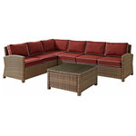 Crosley - Bradenton 5-Piece Outdoor Wicker Seating Set With Cushions, Sangria - Create the ultimate in outdoor entertaining with Crosley's Bradenton Collection. This elegantly designed all-weather wicker sectional is the perfect addition to your environment. Bradenton provides the utmost in flexibility with its modular design that allows you to easily add sections as needed to fit any space. The finely crafted deep seating collection features intricately woven wicker over durable steel frames, and UV/Fade resistant cushions providing comfort, style and durability.