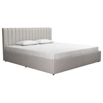 Brittany Upholstered Bed With Storage Drawers, Gray, King