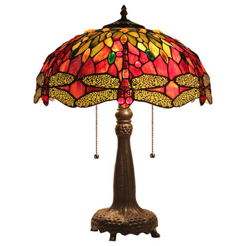 EMPRESS Tiffany-style Dragonfly 2 Light Table Lamp 18" Shade