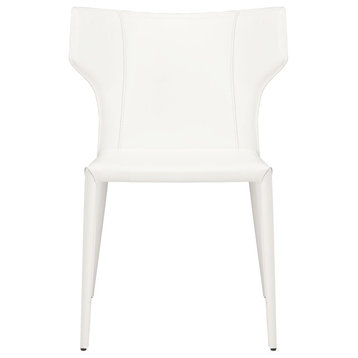 Wayne Dining Chair, Armless Side Chair, Leather Guest Chair, Leather, White