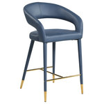 Meridian Furniture - Destiny Counter Stool, Navy, Vegan Leather - Settle in for a meal with friends seated in this Destiny vegan leather stool. Soft navy vegan leather upholstery makes this stool a sleek and inviting option for pairing with your favorite counter table. The rounded back adds comfort to mealtime and lends the stool a chic, eye-grabbing touch, while tapered legs topped with gold tips give the stool an elegant finish.
