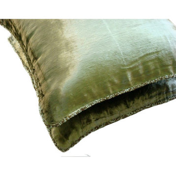 Green Solid Color 16"x16" Velvet Pillowcase, Olive Shimmer