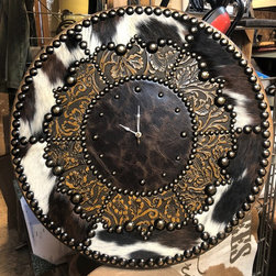 Cowhide & Embossed Leather Wall Clock - Wall Clocks