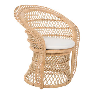 KOUBOO Round Rattan Loop Armhair with Seat Cushion, Natural Color, Large