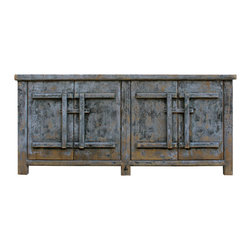 Distressed Pastel Black Gray White Mix High Credenza Console Buffet Table - Buffets And Sideboards