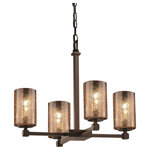 Justice Design Group - Fusion Tetra 4-Light Chandelier, Cylinder With Flat Rim, Mercury Glass Shade - Fusion - Tetra 4-Light Chandelier - Cylinder with Flat Rim - Dark Bronze Finish - Mercury Glass Shade - Incandescent