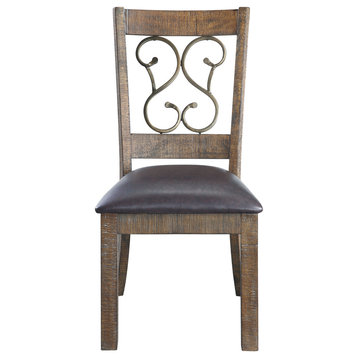 ACME Raphaela Side Chair, Set of 2, Black PU and Weathered Cherry Finish