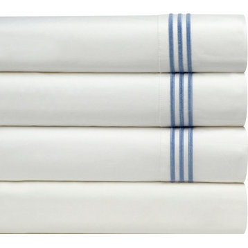 Pointehaven 300TC Embroidered Sheet Set, Blue, Queen