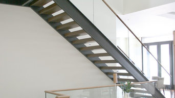London Stair w/ Wood Treads & Glass Railing w/ Wood Cap Rail