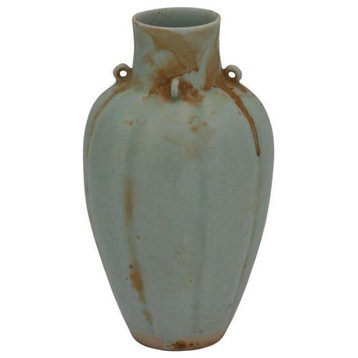 Celadon Fluted Four Ear Vase