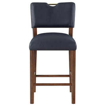 Bonito Midnight Blue Faux Leather Wood Counter Height Stool