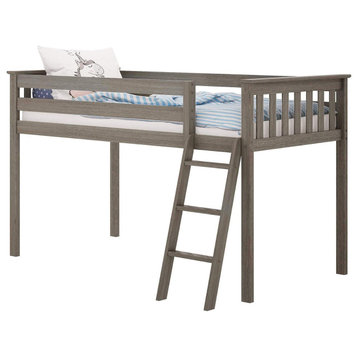 Twin Size Loft Bed, Pinewood Frame With Safety Guard Rails and Ladder, Clay