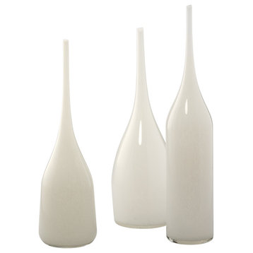 White Glass Pixie Decorative Vases, Set of 3