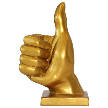 Thumbs Up hand symbol sculpture choco black, Gold
