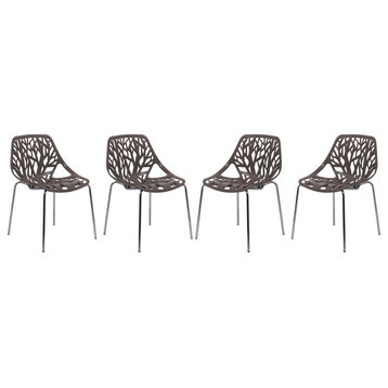LeisureMod Asbury Plastic Dining Chair With Chromed Legs Set of 4, Taupe