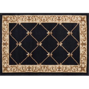 Orleans Traditional Border Area Rug, Black, 2'x3'