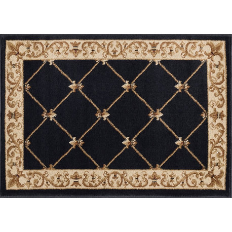 Orleans Traditional Border Area Rug, Black, 2'x3'