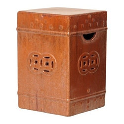 Square Cinnabar Ceramic Fortune Garden Stool - Products