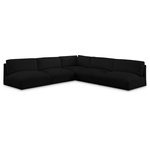 Meridian Furniture - Ease Fabric Upholstered L-Shaped Modular Sectional, Black, 5 Piece: 1 Corner, 4 Armless - Ease into comfort when you bring home this Ease fabric modular sofa. Designed with an uber casual vibe in mind, this plump sofa sits low to the floor, making it a simplistically perfect addition to a living room, den, game room, teen's room, or dorm room. This fun sofa is part of a modular collection, so you can add it with other items in the Ease collection for a custom arrangement.