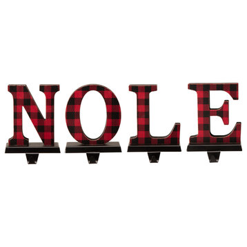 Set of 4 Wooden/Metal NOEL Christmas Stocking Holder