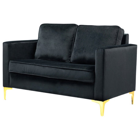 Modern Upholstered Sofa With Loose Back, Black