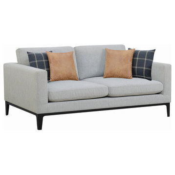 Modern Sofa, Black Feet & Cushioned Light Grey Polyester Seat With Track Arms
