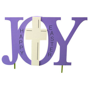 Easter Religious Outdoor Yard Decoration Wood Sign Joy with Cross
