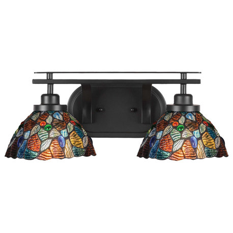 Odyssey 2 Light Bath Bar In Matte Black Finish With 7" Blue Mosaic Art Glass