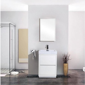 Lux 24" High Gloss White Single Sink Free Standing Modern Bathroom Vanity
