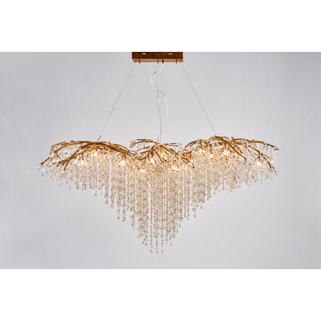 Branch Chandelier With Champagne Beaded Crystals, Gold