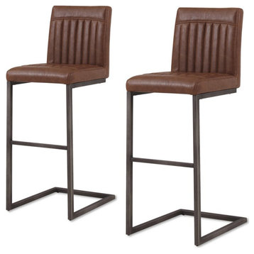 New Pacific Direct Ronan 31.5" PU Leather Bar Stool in Brown (Set of 2)