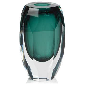 Albi Emerald Cut Glass Vase, 6.5"