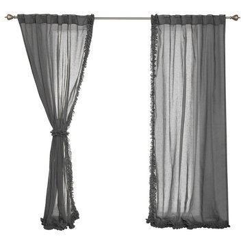 Small Ruffle Curtains, Dark Gray, 52"x84", Set of 2