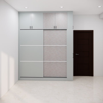 Contemporary Grey Sliding Wardrobe with Textured Panels