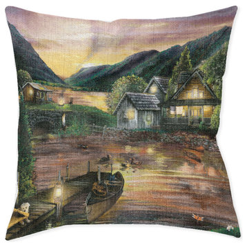 Laural Home Scenic Lake 17" x 18" Woven Decorative Pillow