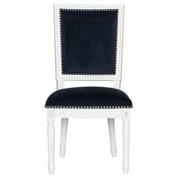 Cora 19'' H French Brasserie Velvet Side Chair set of 2 Silver Nail Heads Navy V