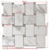 Wide Big Basketweave Carrara White Marble Mosaic Tile Honed Black Dots, 1 sheet