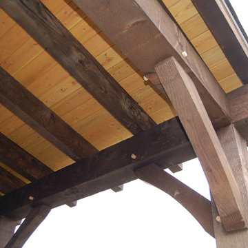 Timber Frame Porch on Log Home - Wainflet