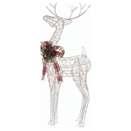 Gold Wire Christmas Reindeer Décor with White LED Lights, 15"l X 6"w X 36"h (Large)