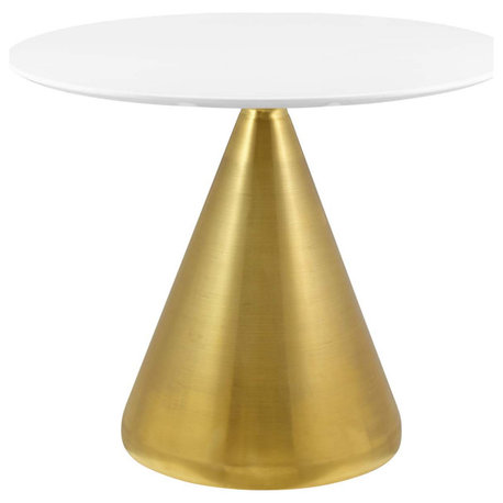 Dining Table, Round, Wood, Metal, Gold White, Modern, Cafe Bistro Restaurant